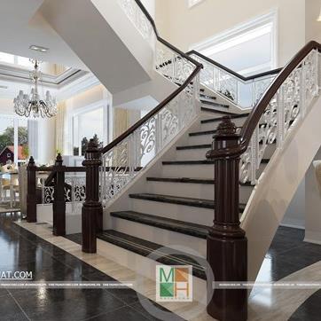 Cầu thang gỗ tự nhiên biệt thự Vincom Village HP0328